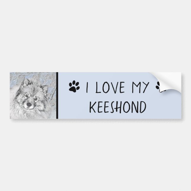 Keeshond Beth-målning - Cute Original Hund Art Bildekal (Framsidan)