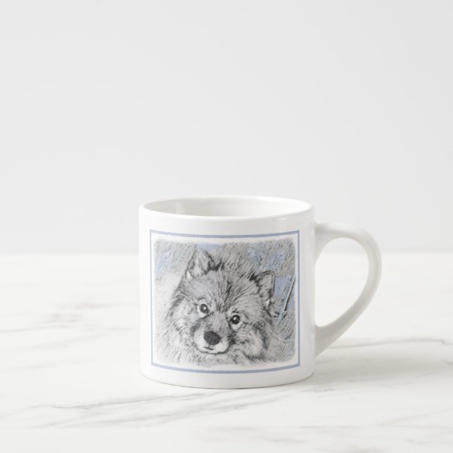 Keeshond Beth-målning - Cute Original Hund Art Espressomugg (Höger)