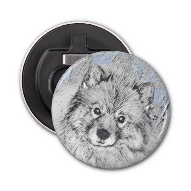 Keeshond Beth-målning - Cute Original Hund Art Flasköppnare (Framsidan)