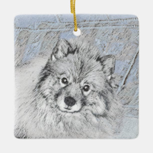Keeshond Beth-målning - Cute Original Hund Art Julgransprydnad Keramik