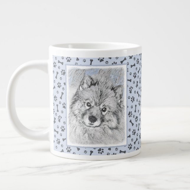 Keeshond Beth-målning - Cute Original Hund Art Jumbo Mugg (Vänster)