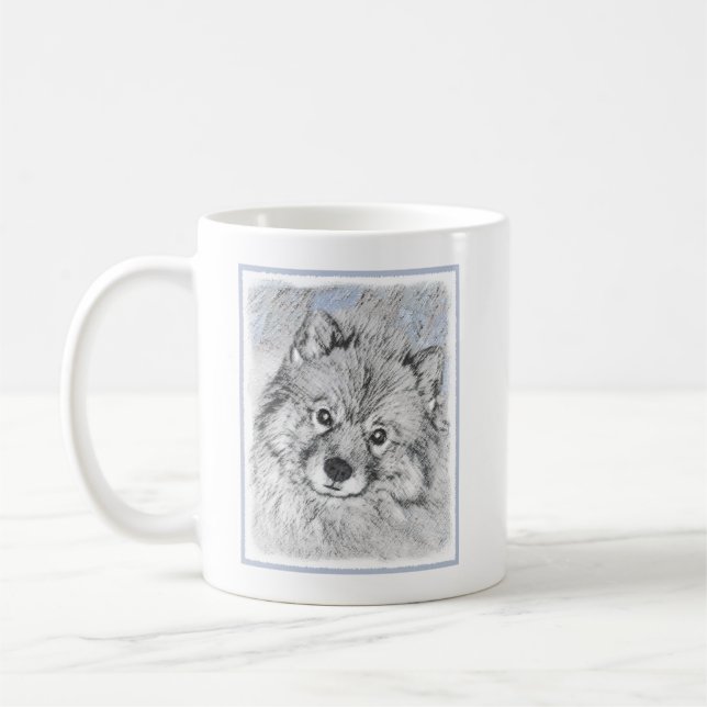 Keeshond Beth-målning - Cute Original Hund Art Kaffemugg (Vänster)