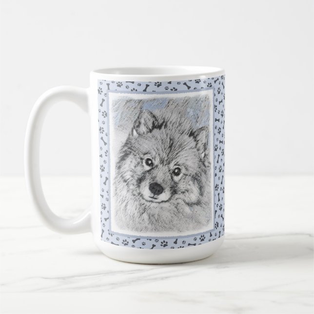 Keeshond Beth-målning - Cute Original Hund Art Kaffemugg (Vänster)