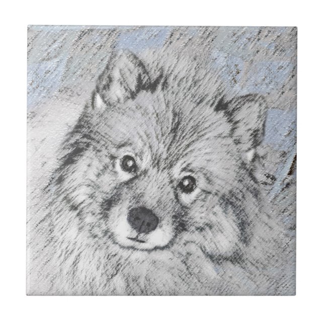 Keeshond Beth-målning - Cute Original Hund Art Kakelplatta (Framsidan)