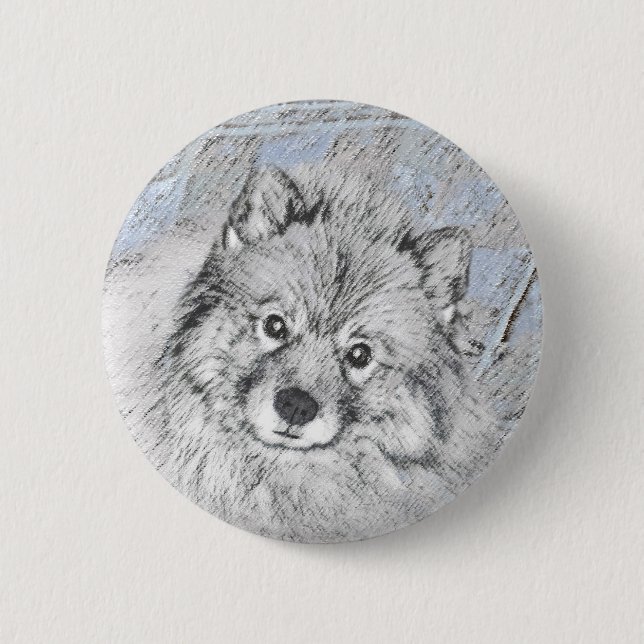 Keeshond Beth-målning - Cute Original Hund Art Knapp (Framsida)