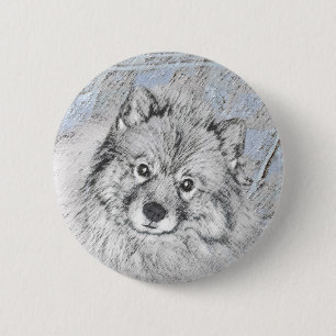 Keeshond Beth-målning - Cute Original Hund Art Knapp