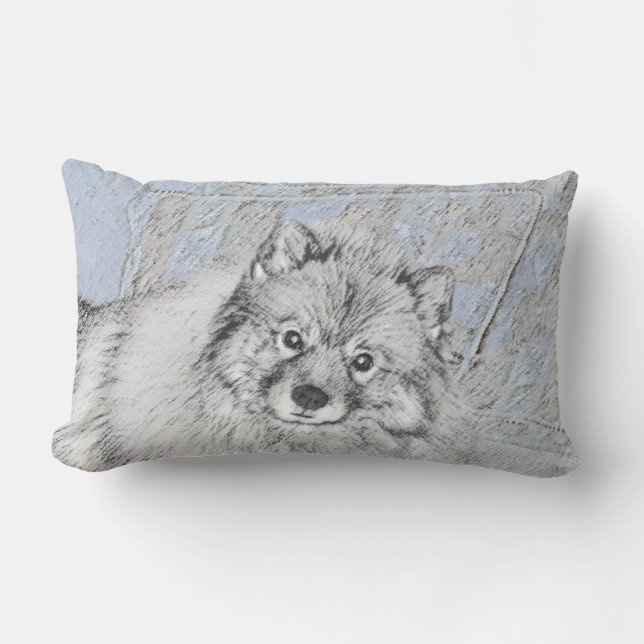 Keeshond Beth-målning - Cute Original Hund Art Lumbarkudde (Framsida)