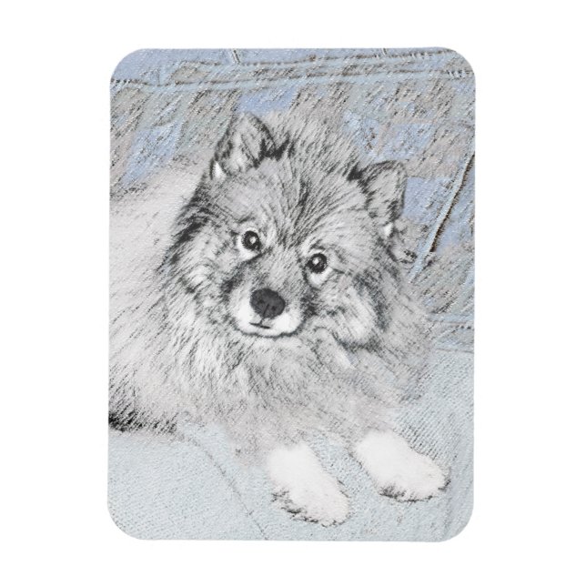 Keeshond Beth-målning - Cute Original Hund Art Magnet (Vertikal)