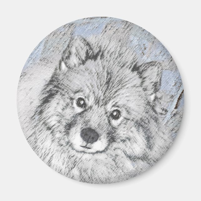 Keeshond Beth-målning - Cute Original Hund Art Magnet (Framsidan)
