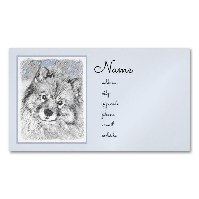 Keeshond Beth-målning - Cute Original Hund Art Magnetiska Visitkort (Framsida)