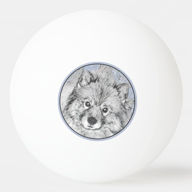 Keeshond Beth-målning - Cute Original Hund Art Pingisboll (Framsidan)