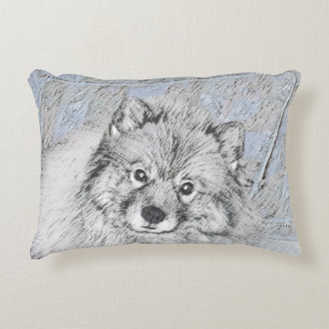 Keeshond Beth-målning - Cute Original Hund Art Prydnadskudde (Framsidan)