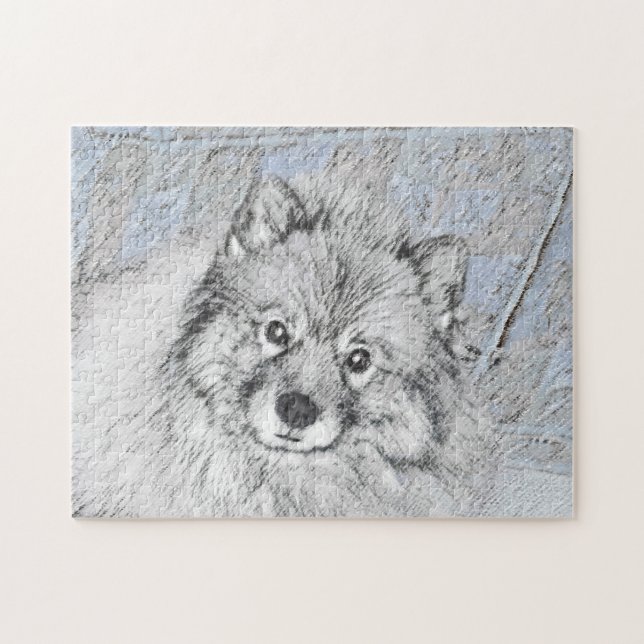 Keeshond Beth-målning - Cute Original Hund Art Pussel (Horisontell)
