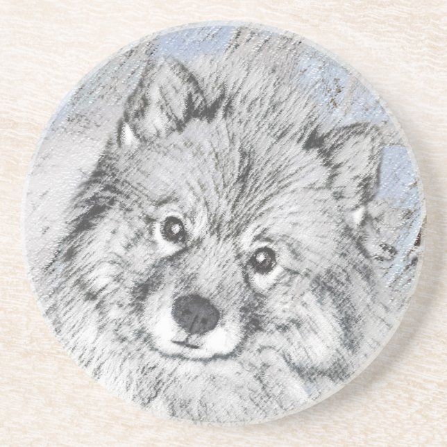 Keeshond Beth-målning - Cute Original Hund Art Underlägg (Framsidan)