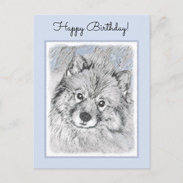 Keeshond Beth-målning - Cute Original Hund Art Vykort (Framsida)