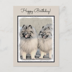 Keeshond Bröder Målning - Original Hund Konst Vykort