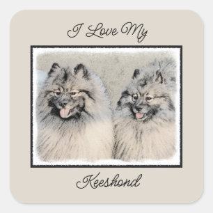 Keeshond Brothers Painting - Original Hund Art Fyrkantigt Klistermärke