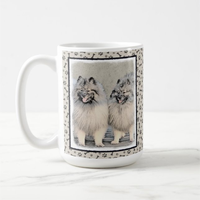 Keeshond Brothers Painting - Original Hund Art Kaffemugg (Vänster)