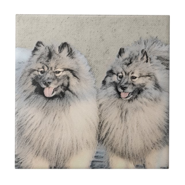 Keeshond Brothers Painting - Original Hund Art Kakelplatta (Framsidan)