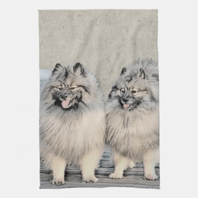 Keeshond Brothers Painting - Original Hund Art Kökshandduk (Vertikal)