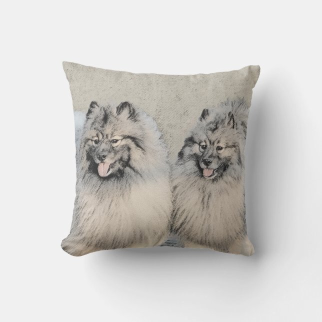 Keeshond Brothers Painting - Original Hund Art Kudde (Framsida)