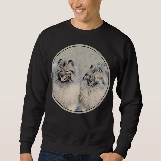 Keeshond Brothers Painting - Original Hund Art Lång Ärmad Tröja (Framsida)