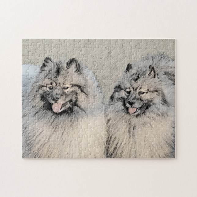 Keeshond Brothers Painting - Original Hund Art Pussel (Horisontell)