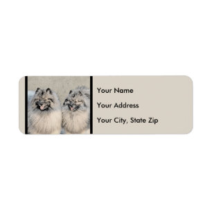 Keeshond Brothers Painting - Original Hund Art Returadress Etikett