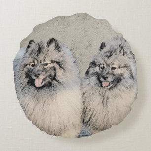 Keeshond Brothers Painting - Original Hund Art Rund Kudde