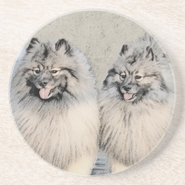 Keeshond Brothers Painting - Original Hund Art Underlägg (Framsidan)