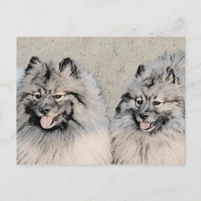 Keeshond Brothers Painting - Original Hund Art Vykort (Framsida)