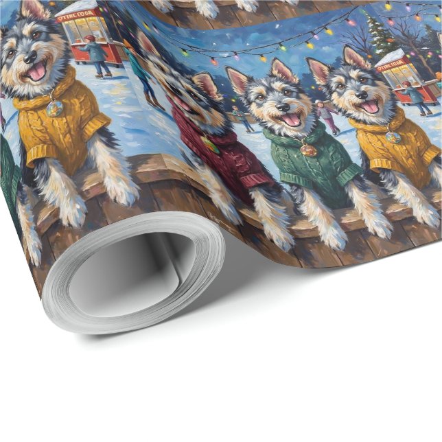 Keeshond Christmas Ice Skating Rink Holiday Presentpapper (Rulle Hörn)