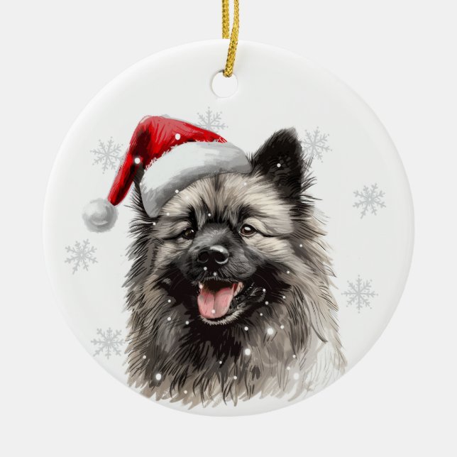 Keeshond Dog Christmas Personalized Julgransprydnad Keramik (Framsidan)
