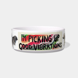 Keeshond food bowl with "Bra Vibrations" logotyp