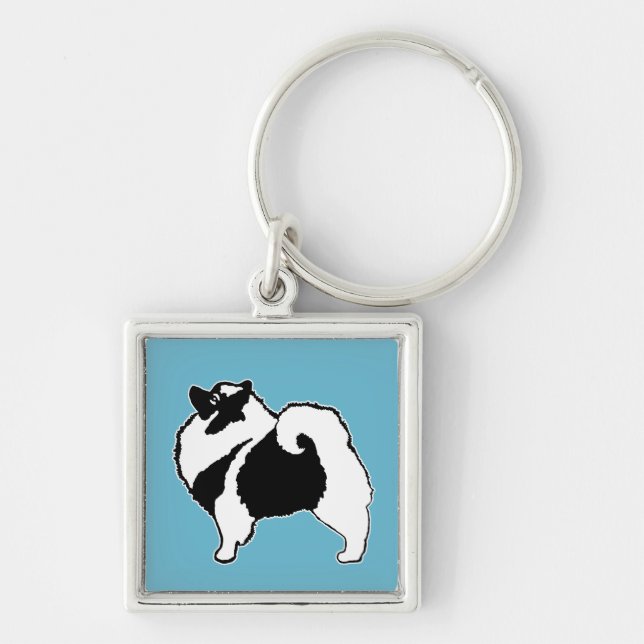 Keeshond Graphics - Cute Original Hund Art Fyrkantig Silverfärgad Nyckelring (Framsidan)