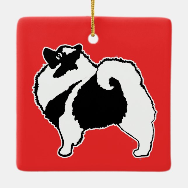 Keeshond Graphics - Cute Original Hund Art Julgransprydnad Keramik (Baksida)