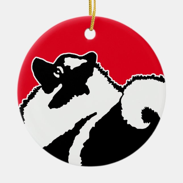Keeshond Graphics - Cute Original Hund Art Julgransprydnad Keramik (Framsidan)