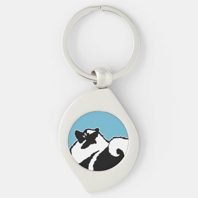 Keeshond Graphics - Cute Original Hund Art Swirl Silverfärgad Nyckelring (Framsidan)