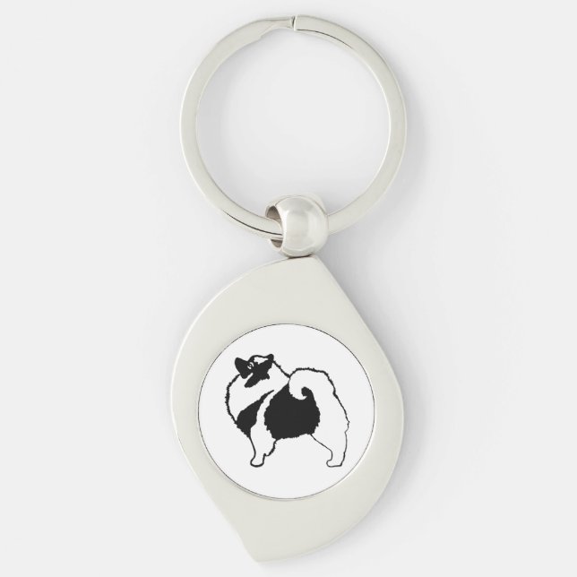 Keeshond Graphics - Cute Original Hund Art Swirl Silverfärgad Nyckelring (Framsidan)