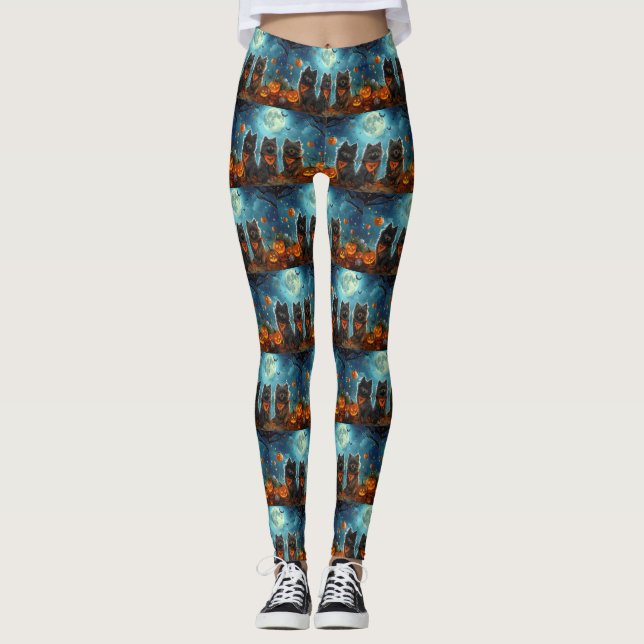Keeshond Halloween Kuslig Leggings (Framsida)
