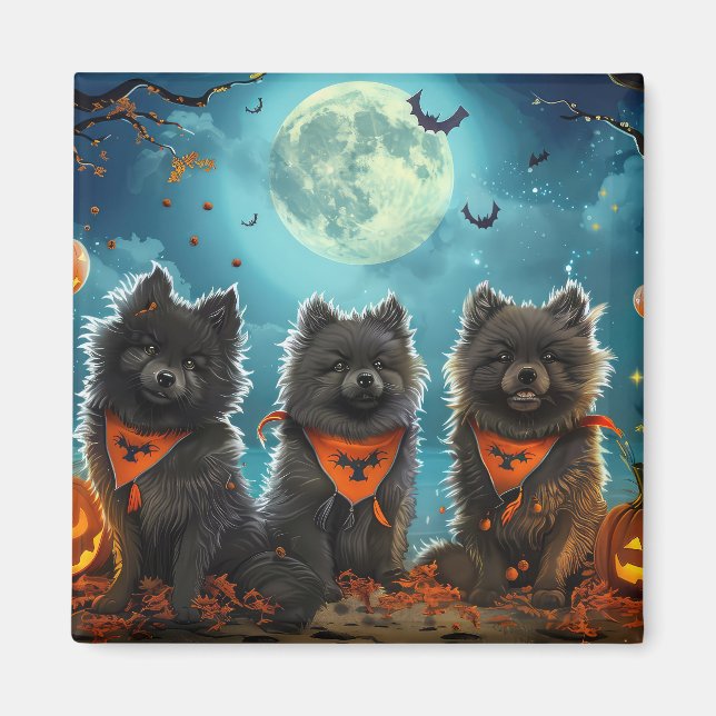 Keeshond Halloween Kuslig Magnet (Framsidan)