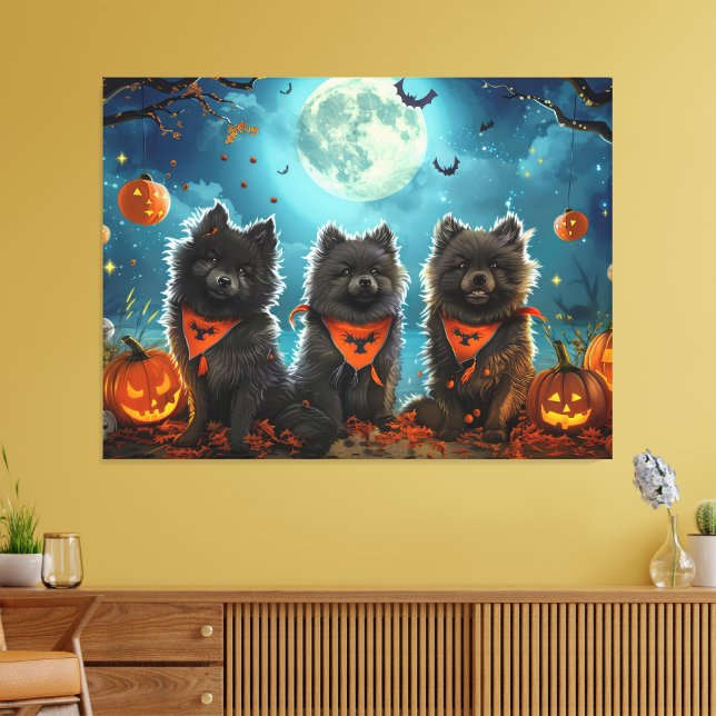 Keeshond Halloween Spooky Canvastryck (Insitu (Vardagsrum))