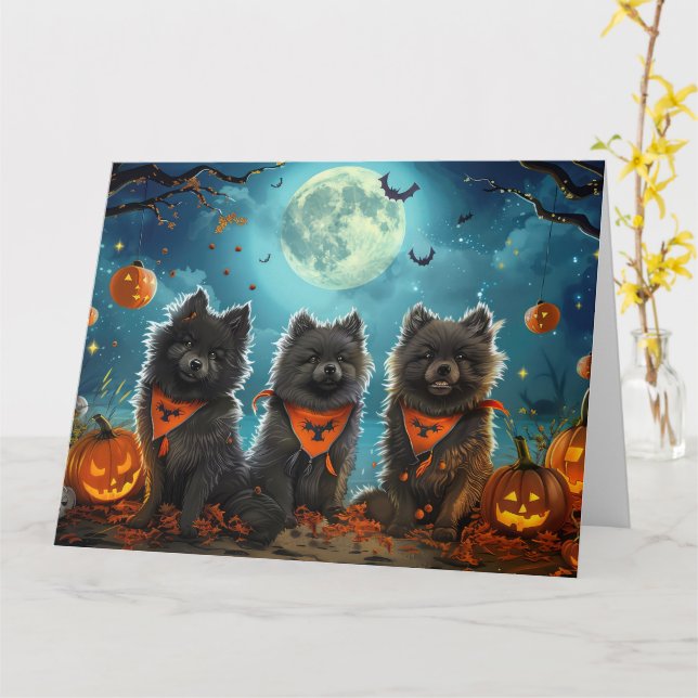 Keeshond Halloween Spooky Kort (Gul blomma)