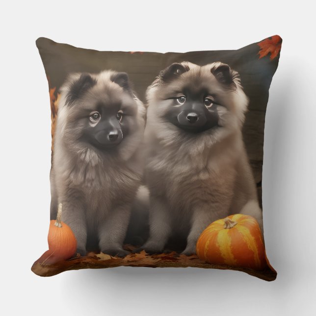 Keeshond Hund Autumn Halloween Kudde (Framsida)