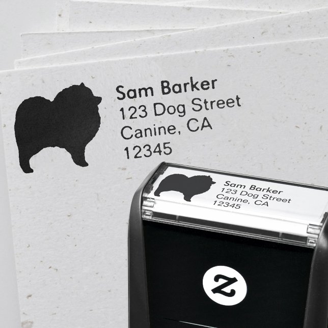 Keeshond Hund aveln Silhouette Returadress Självfärgande Stämpel (Skapare uppladdad)