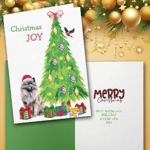 Keeshond Hund, Bird och Julgran Helgkort