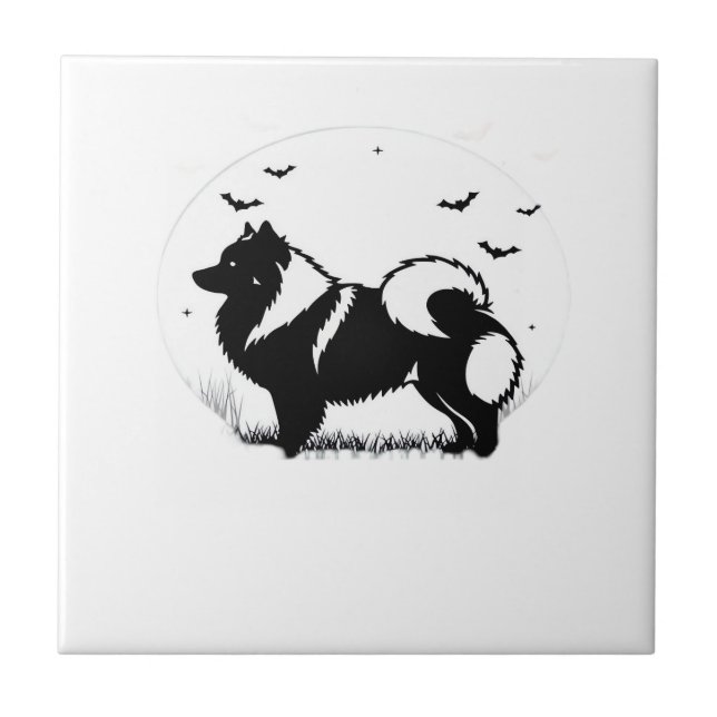 Keeshond Hund � Halloween Moon Silhouette Klassisk Kakelplatta (Framsidan)