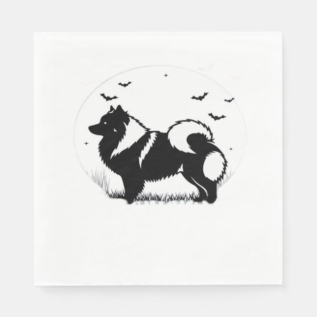 Keeshond Hund � Halloween Moon Silhouette Klassisk Pappersservett (Framsidan)