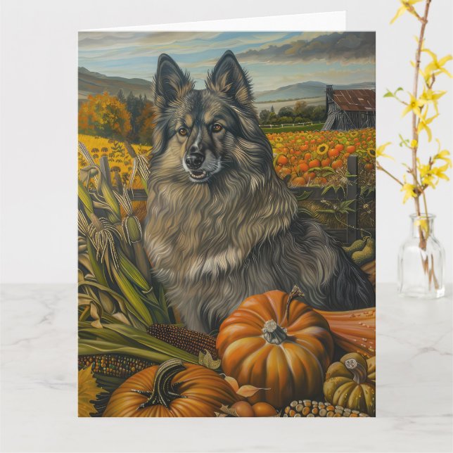 Keeshond Hund Höstskörd Tacksägelse Kort (Gul blomma)