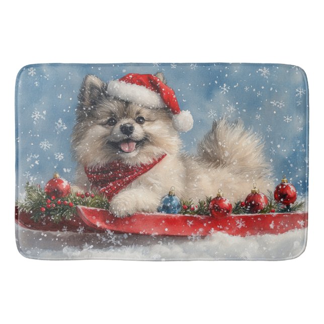 Keeshond Hund i Släd Låt det Snöa Jul Badrumsmatta (Framsidan)